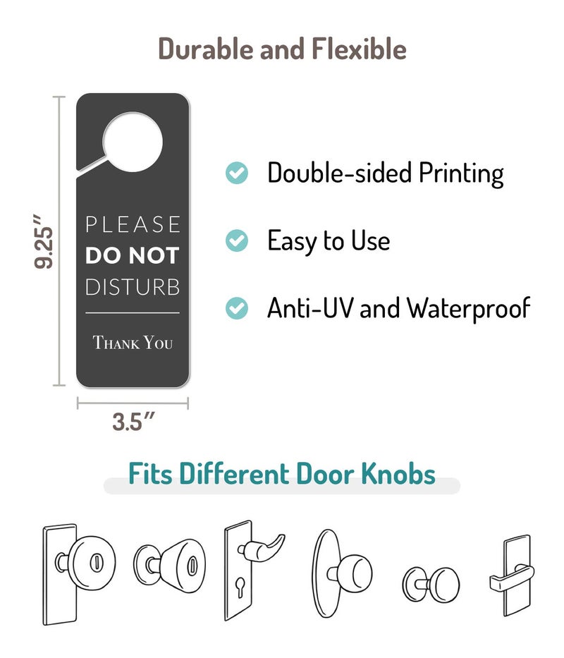 Fun-Plus Do Not Disturb Door Hanger Sign, 2 Pack (Printed on Both Sides), 9.3â€³x3.5â€³PVC Plastic, Please Do Not Disturb Sign for Home, Office, Hotel, Bathroom, Bedroom, Pumping, Breastfeeding, Therapists, Clinic - Image 2